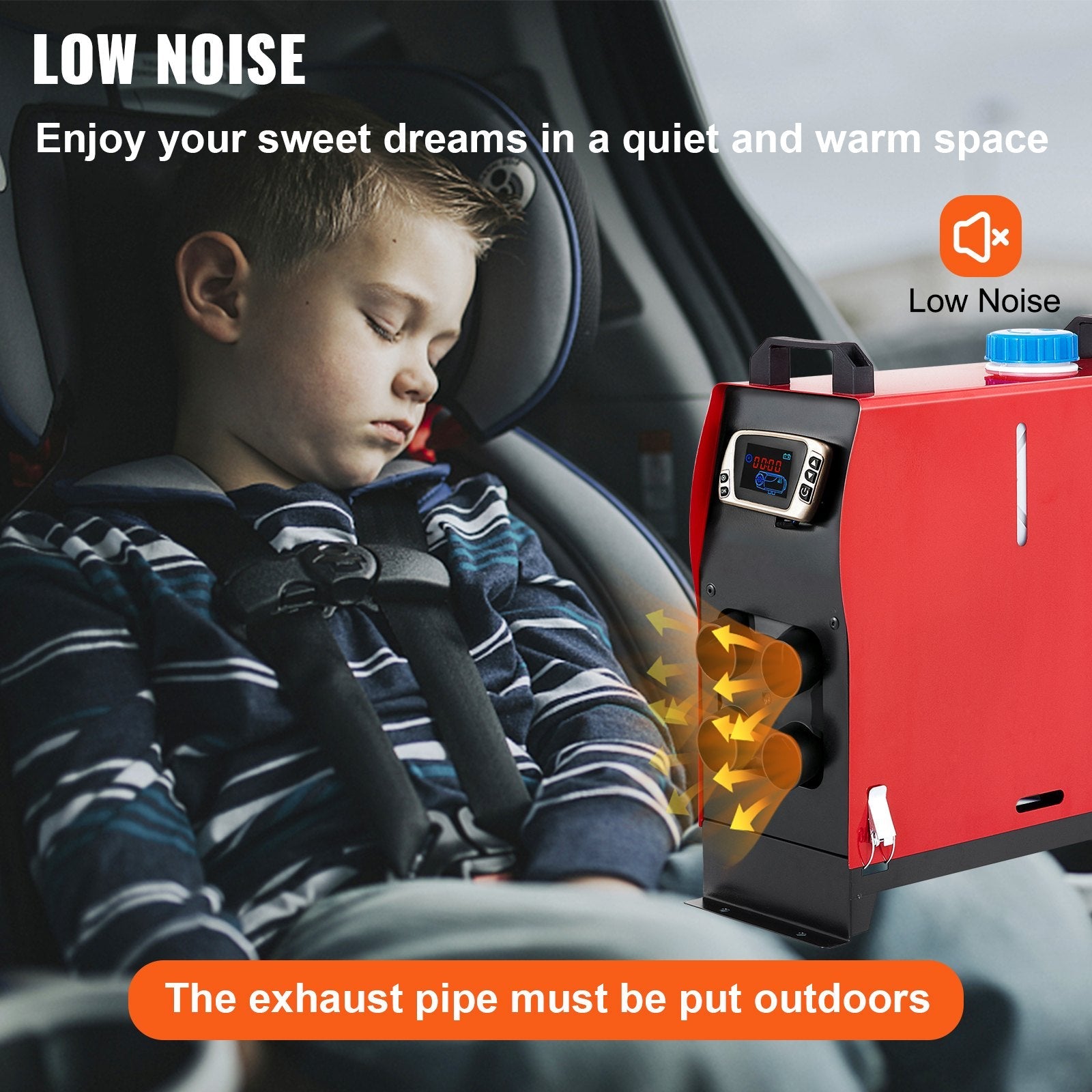 VEVOR Diesel Heater 12V Diesel Air Heater Muffler 5KW Diesel Air Heater 4 Holes with Remote Control &amp; LCD Thermostat Monitor for Car Trucks Motor-Home Boat and Bus 
