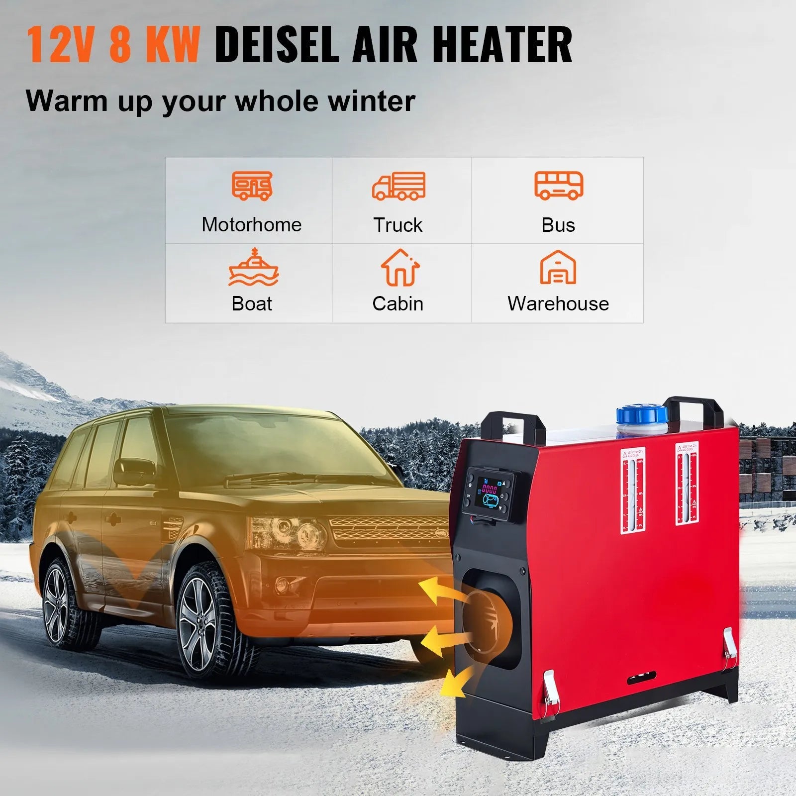 VEVOR 5KW Diesel Air Heater – All-in-One 12V Parking Heater with LCD & Remote Control, Low Noise, Fast Heating for RVs, Motorhomes, Buses, and Trailers 