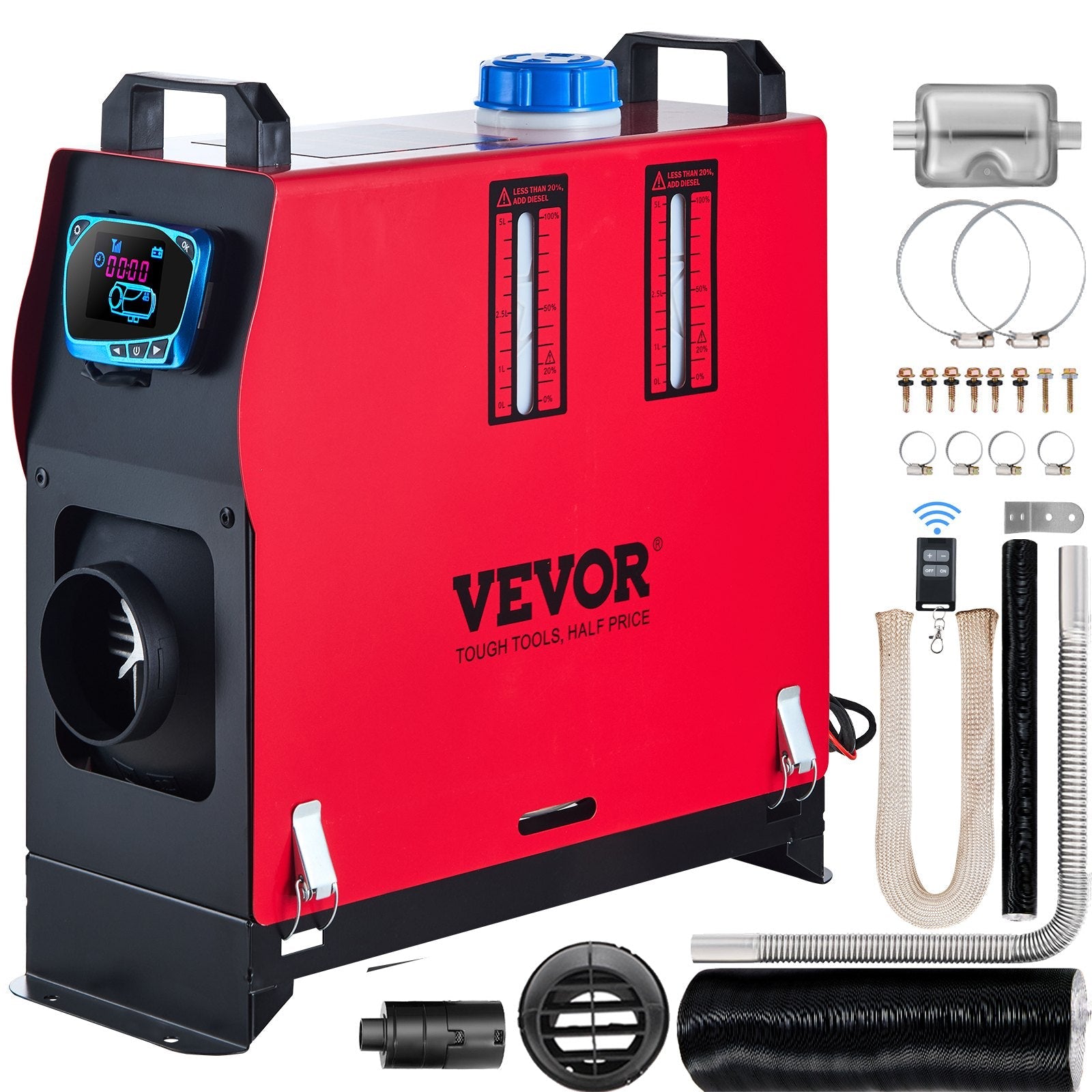 VEVOR 5KW Diesel Air Heater Detachable All in One Air Outlet Diesel Heater 12V Remote Control Parking Heater with Silencer and Blue LCD Switch for RV Trucks Bus and Boats 