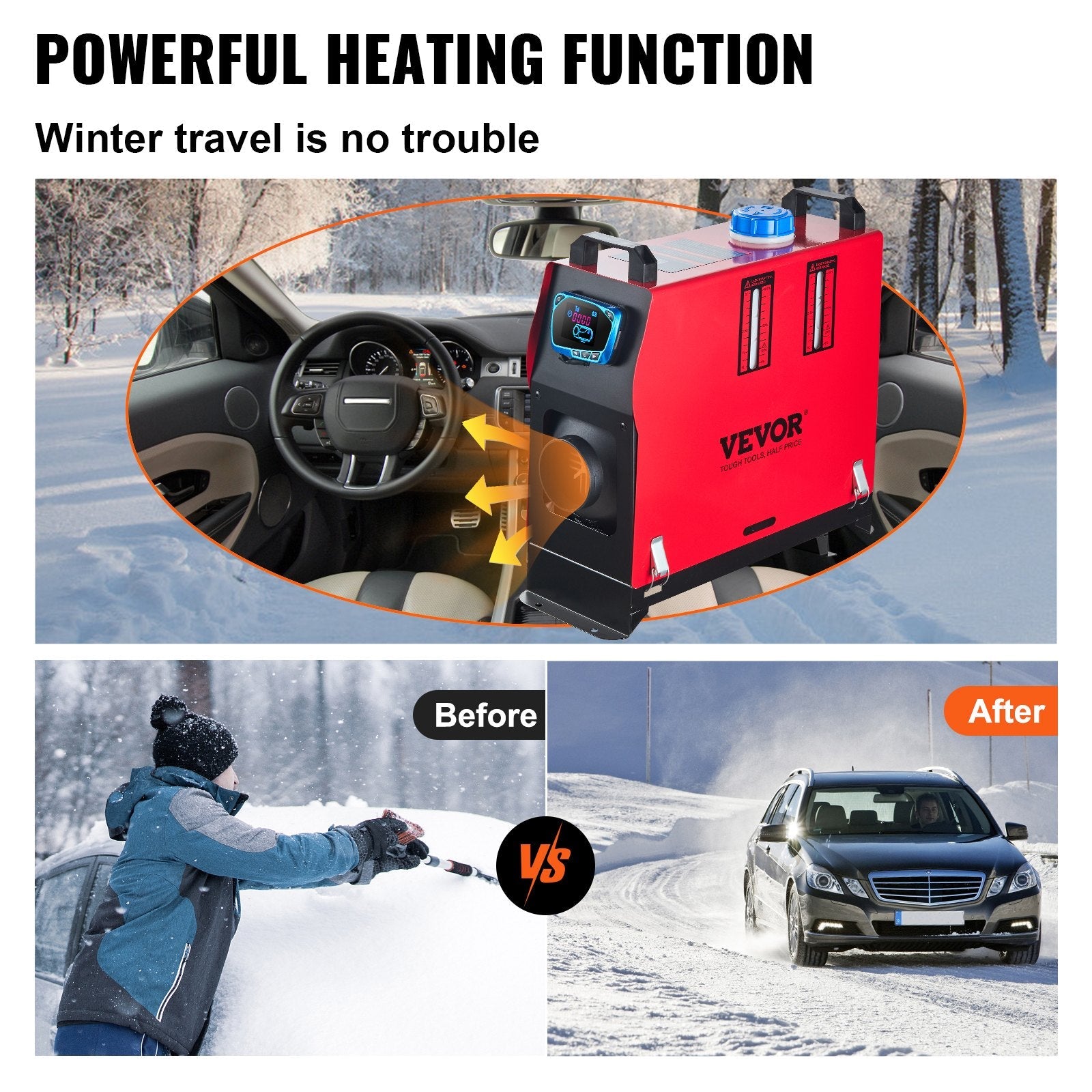 VEVOR 8KW Diesel Air Heater All in One 1 Air Outlet Diesel Heater 12V Remote Control Parking Heater Silencer with Blue LCD Switch for RV Trucks Bus and Trailer 
