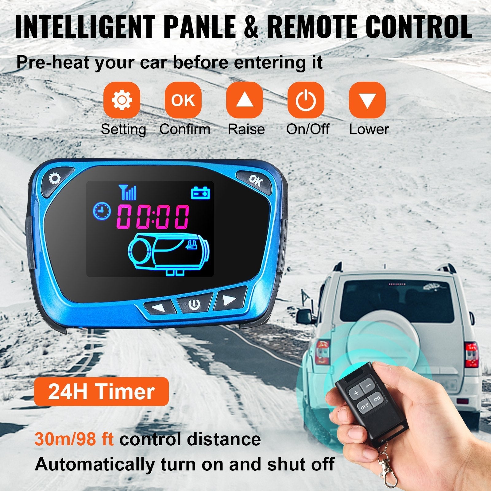 VEVOR 8KW Diesel Air Heater All in One 1 Air Outlet Diesel Heater 12V Remote Control Parking Heater Silencer with Blue LCD Switch for RV Trucks Bus and Trailer 