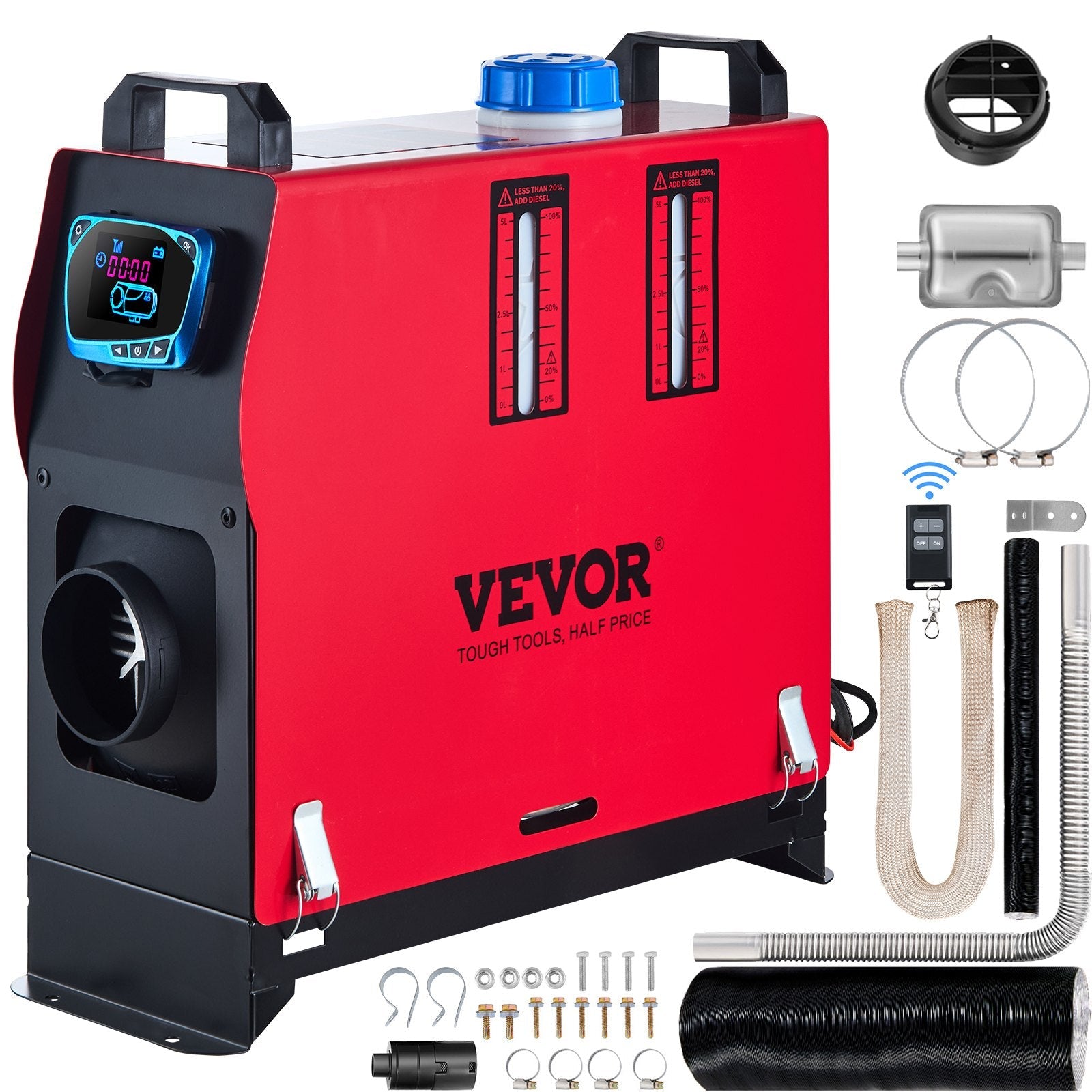 VEVOR 8KW Diesel Air Heater All in One 1 Air Outlet Diesel Heater 12V Remote Control Parking Heater Silencer with Blue LCD Switch for RV Trucks Bus and Trailer 