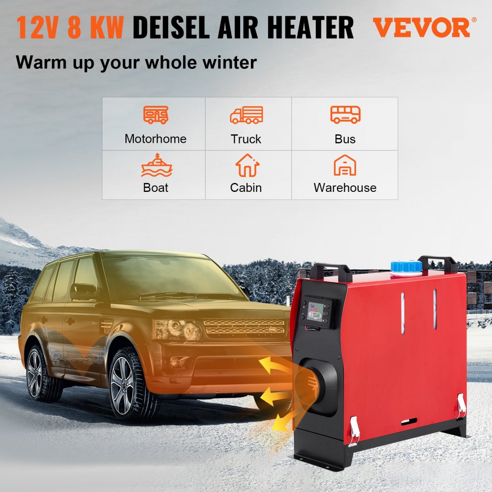 VEVOR Diesel Heater 12V Diesel Air Heater Muffler 8KW Diesel Heater with LCD Thermostat Monitor & Remote Control for Car Trucks and Motor-Home 