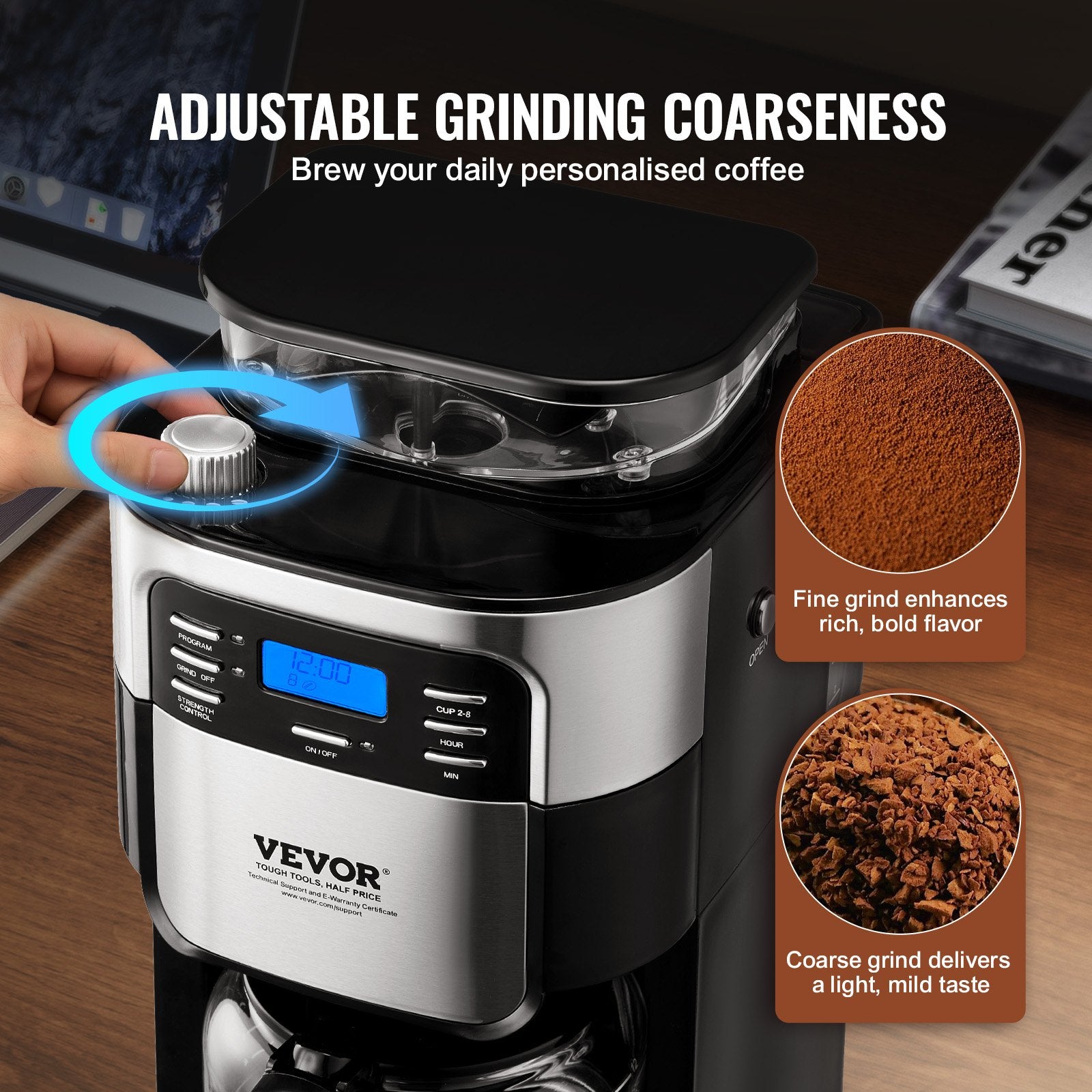 VEVOR 8-Cup Coffee Maker Drip Coffee Machine with 24-Hour Timer for Auto Brew 