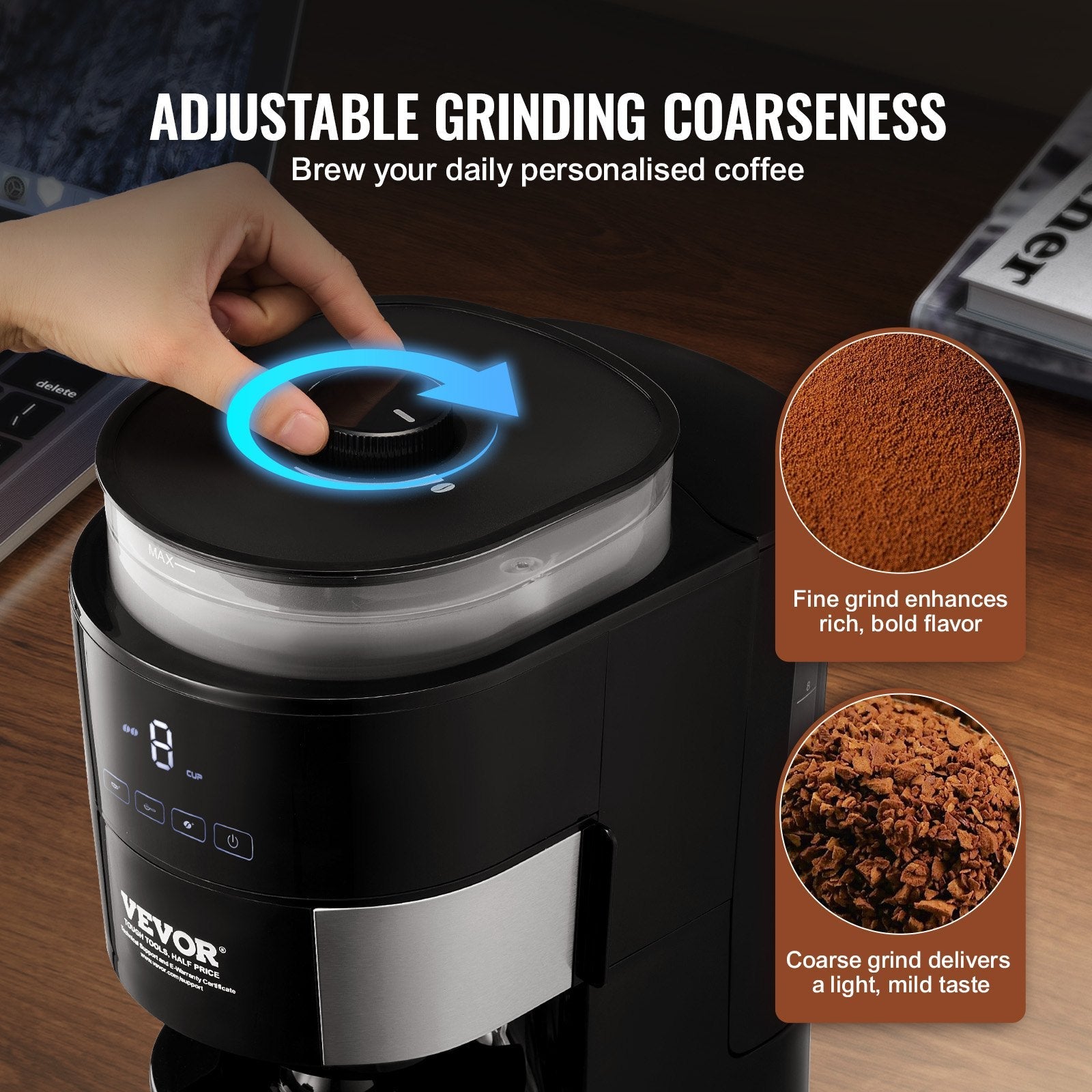 VEVOR 8-Cup Coffee Maker Drip Coffee Machine with 3 Brew Strength Control 
