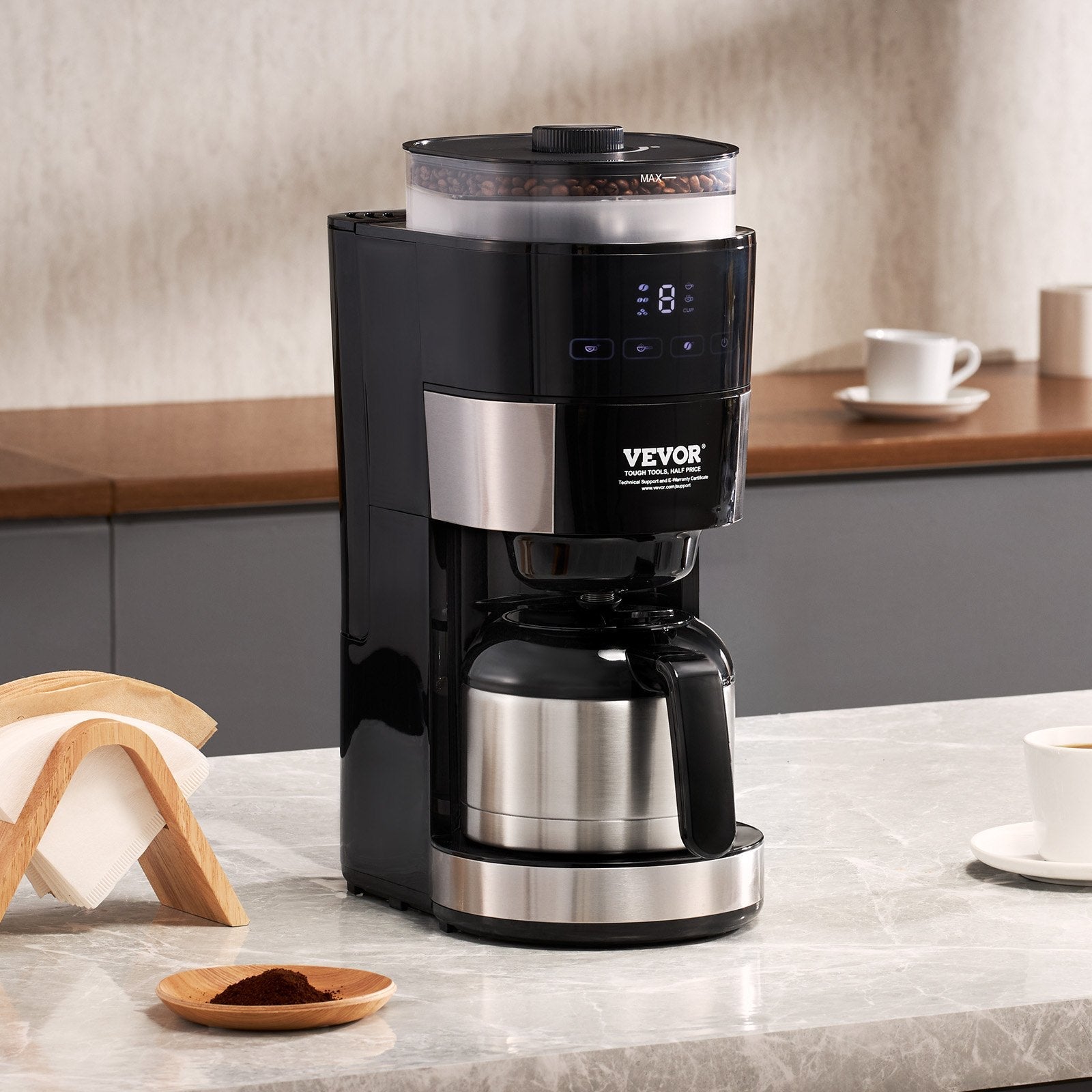 VEVOR 8-Cup Coffee Maker Drip Coffee Machine with 3 Brew Strength Control 