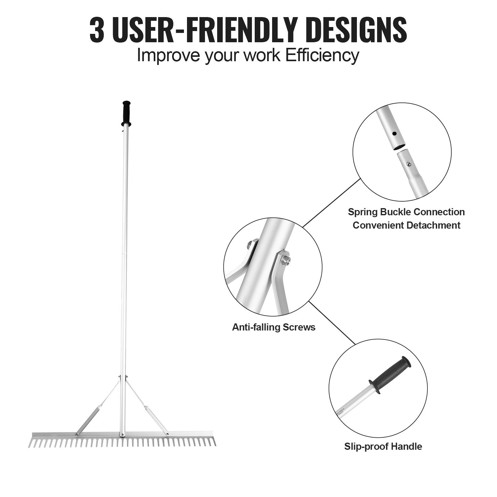 VEVOR Landscape Rake, 36" Head Aluminum Landscape Rake, Lake Weed Rake with 75" Long Handle, for Loosening Soil, Lawn Care, Weeding Lake, Garden, Pond 