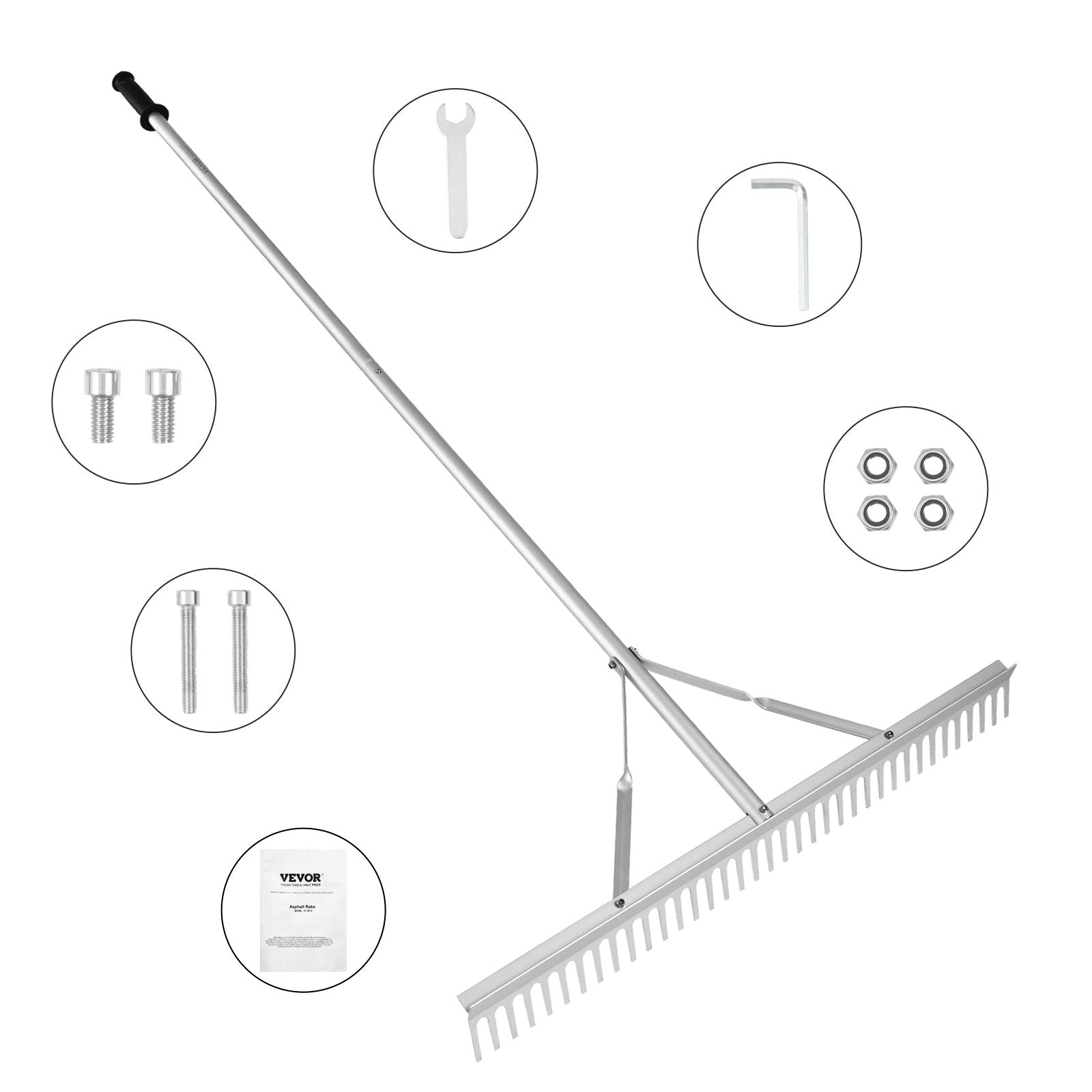 VEVOR Landscape Rake, 36" Head Aluminum Landscape Rake, Lake Weed Rake with 75" Long Handle, for Loosening Soil, Lawn Care, Weeding Lake, Garden, Pond 
