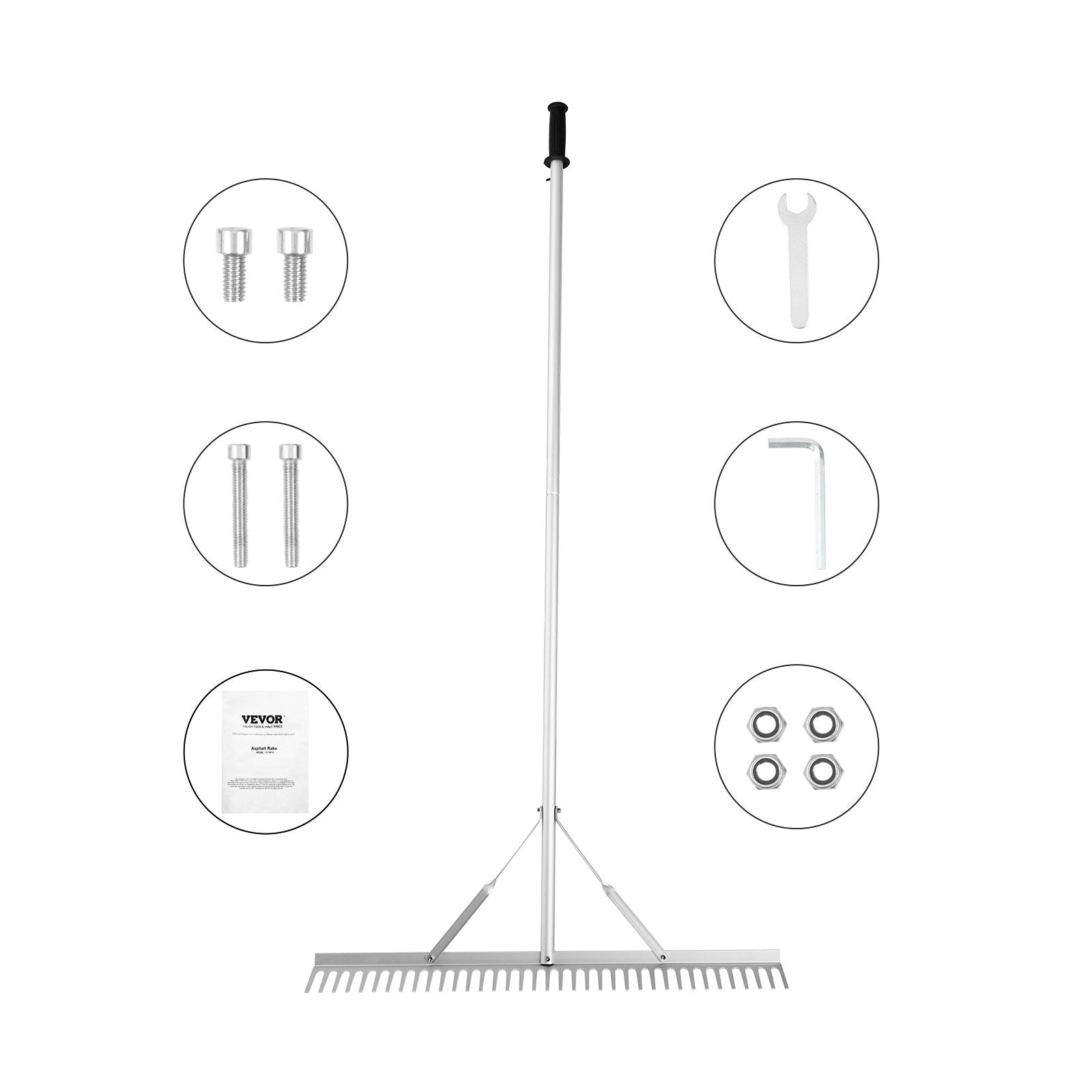 VEVOR Landscape Rake, 36" Head Aluminum Landscape Rake, Lake Weed Rake with 75" Long Handle, for Loosening Soil, Lawn Care, Weeding Lake, Garden, Pond 