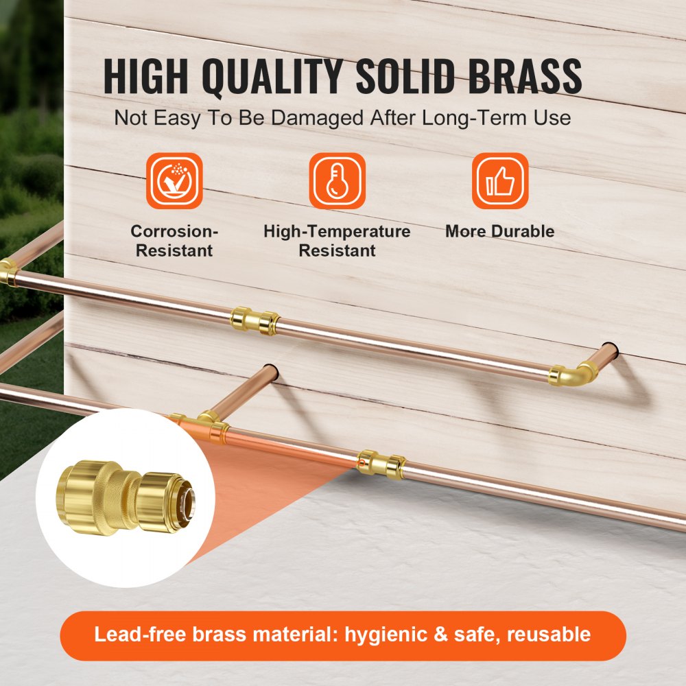 VEVOR Pipe Fittings 1/2"-3/4" 12PC Brass Straight-Through Push-Fit for Air 