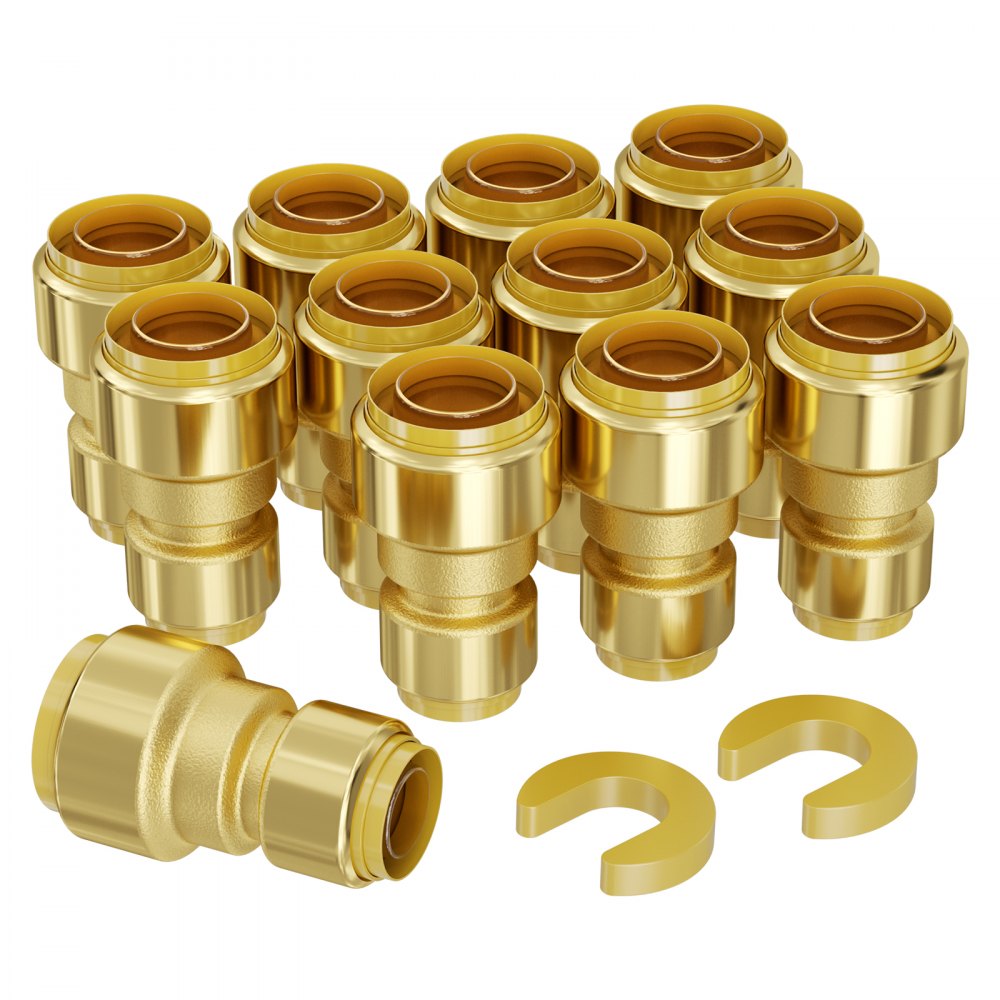 VEVOR Pipe Fittings 1/2"-3/4" 12PC Brass Straight-Through Push-Fit for Air 