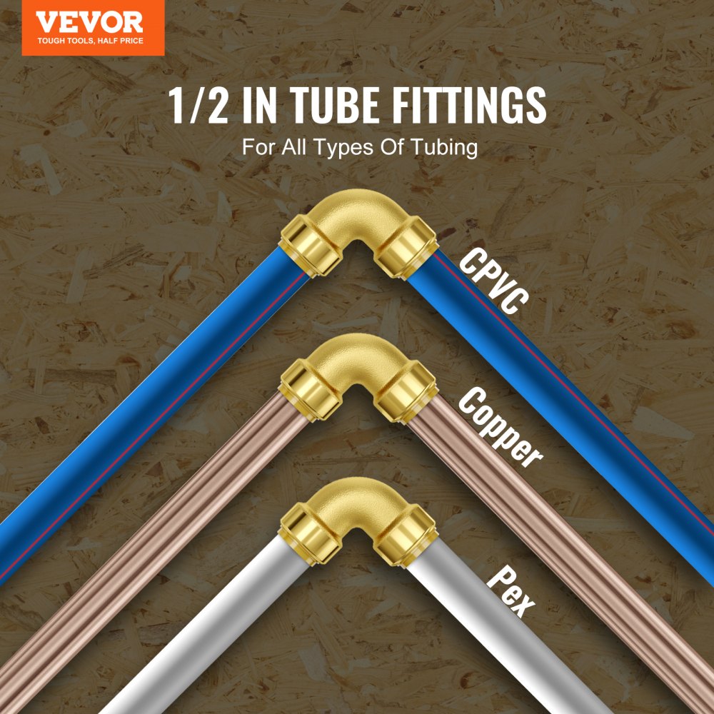 VEVOR Pipe Fittings 1/2" 12PCS Brass Pipe Fittings Elbow Push-Fit for Air System 