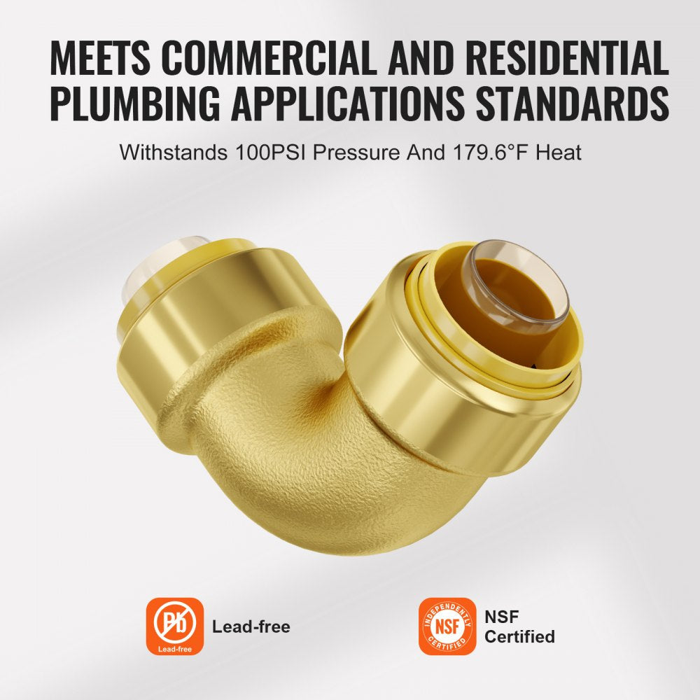 VEVOR Pipe Fittings 1/2" 12PCS Brass Pipe Fittings Elbow Push-Fit for Air System 