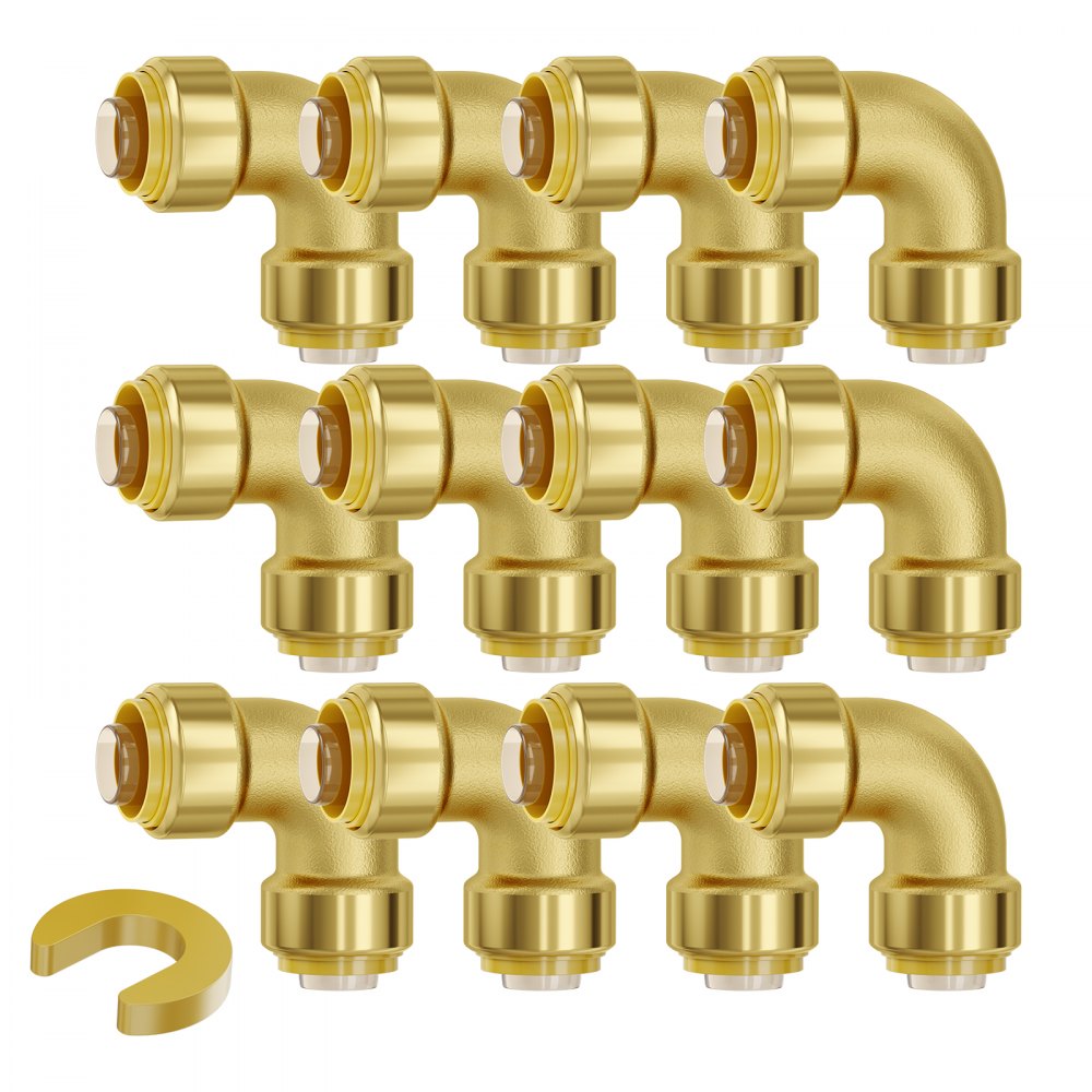 VEVOR Pipe Fittings 1/2" 12PCS Brass Pipe Fittings Elbow Push-Fit for Air System 