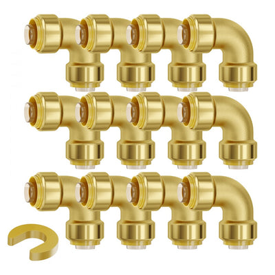 VEVOR Pipe Fittings 1/2" 12PCS Brass Pipe Fittings Elbow Push-Fit for Air System 