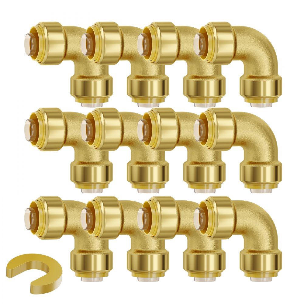 VEVOR Pipe Fittings 1/2" 12PCS Brass Pipe Fittings Elbow Push-Fit for Air System 