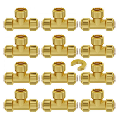 VEVOR Pipe Fittings 1/2" 12PCS Tee Brass Push-Fit for Heating/Shower System 