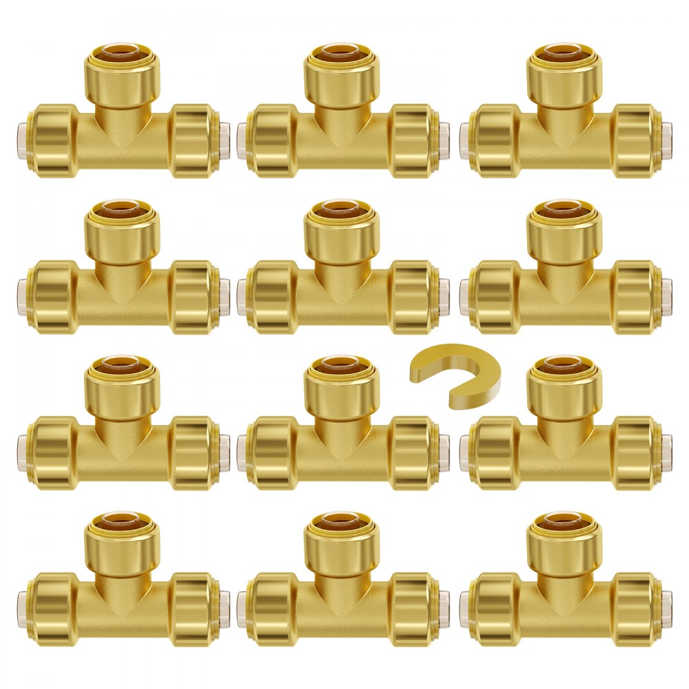 VEVOR Pipe Fittings 1/2" 12PCS Tee Brass Push-Fit for Heating/Shower System 