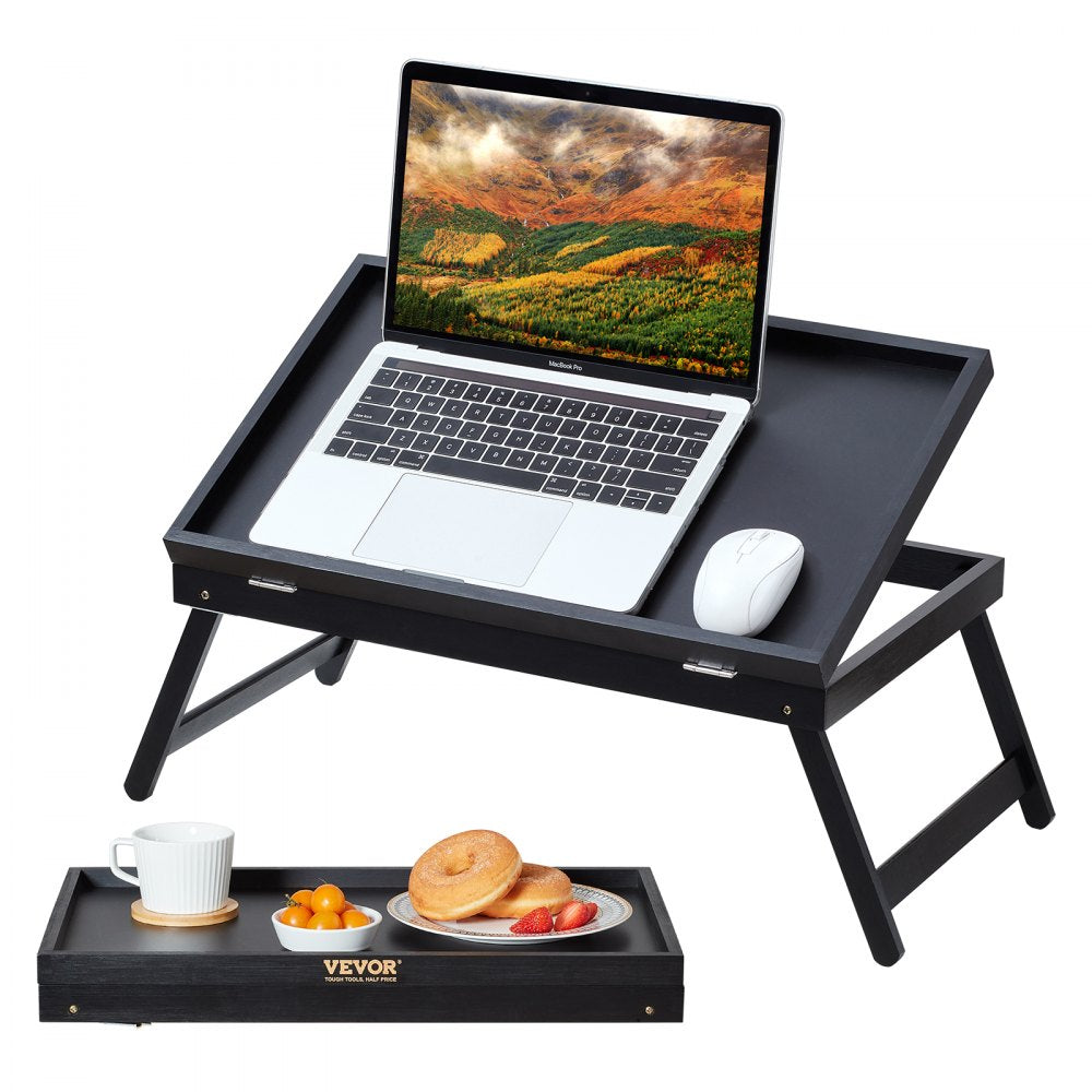 VEVOR Bed Tray Table with Foldable Legs, Bamboo Breakfast Tray for Sofa, Bed, Eating, Snacking, and Working, Adjustable Tabletop Slope Serving Laptop Desk Tray, Portable Food Snack Platter, 20"x12.2" 