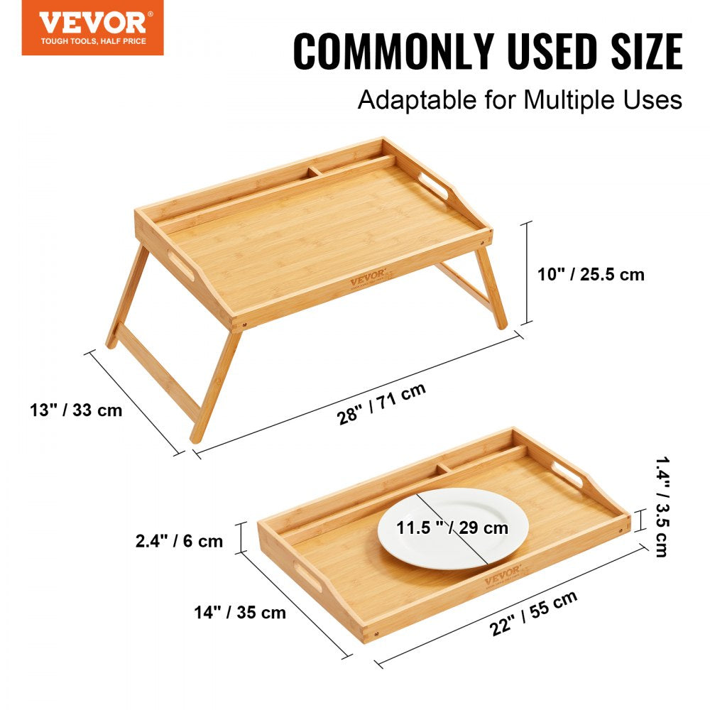 VEVOR Bed Tray Table with Foldable Legs & Media Slot, Bamboo Breakfast Tray for Sofa, Bed, Eating, Snacking, and Working, Serving Laptop Desk Tray TV Tray, Portable Food Snack Platter, 21.6" x 13.8" 