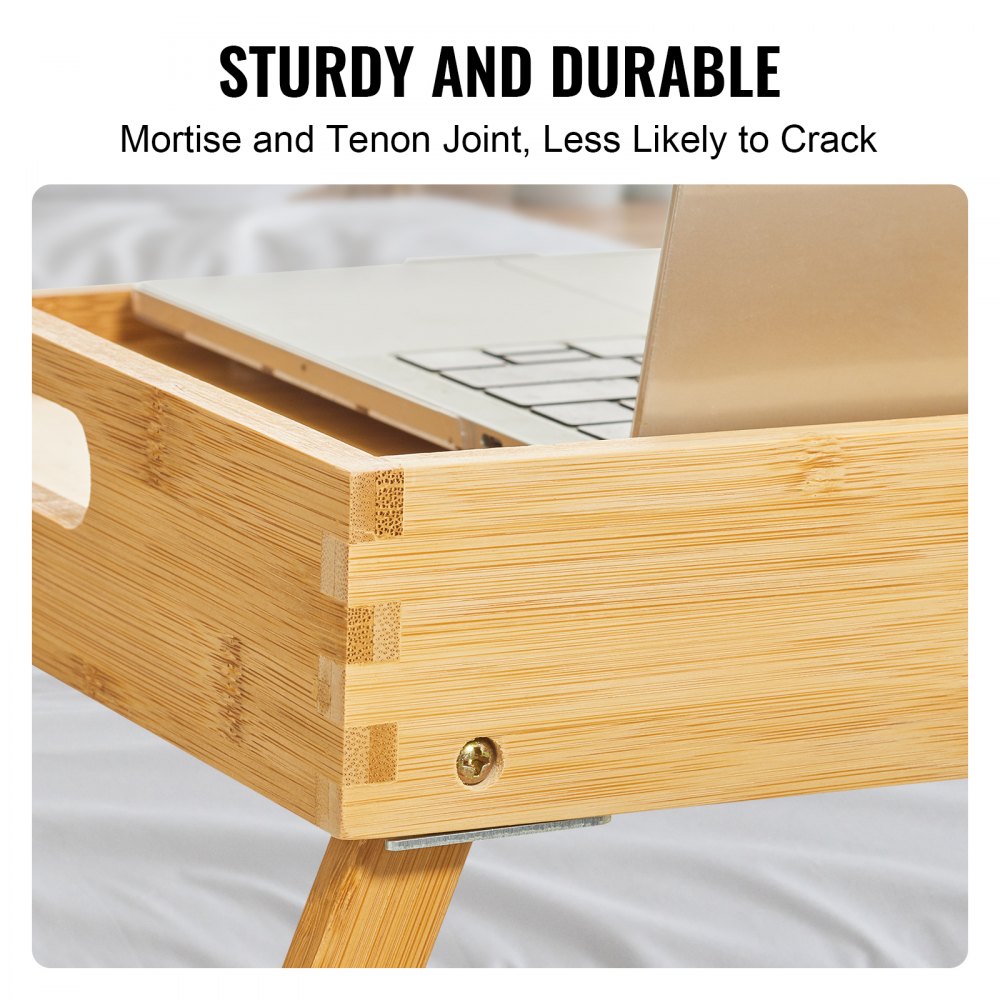 VEVOR Bed Tray Table with Foldable Legs & Media Slot, Bamboo Breakfast Tray for Sofa, Bed, Eating, Snacking, and Working, Serving Laptop Desk Tray TV Tray, Portable Food Snack Platter, 21.6" x 13.8" 