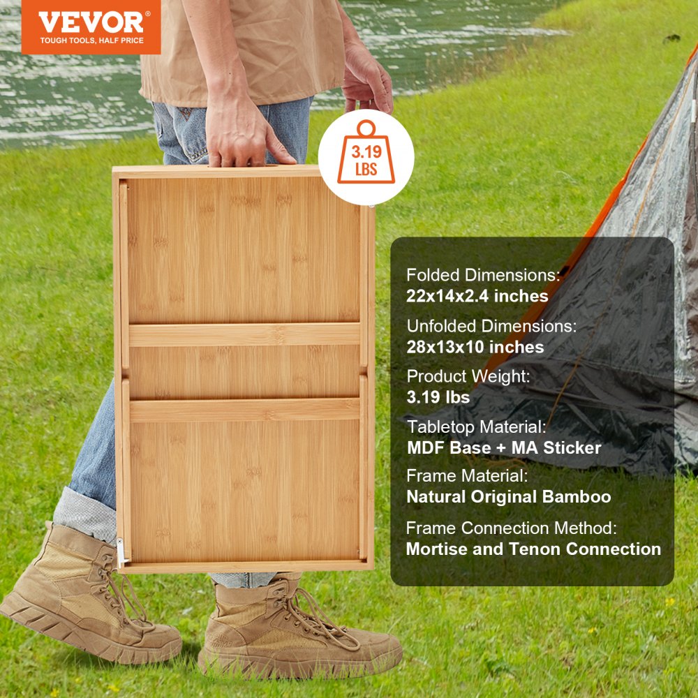 VEVOR Bed Tray Table with Foldable Legs & Media Slot, Bamboo Breakfast Tray for Sofa, Bed, Eating, Snacking, and Working, Serving Laptop Desk Tray TV Tray, Portable Food Snack Platter, 21.6" x 13.8" 