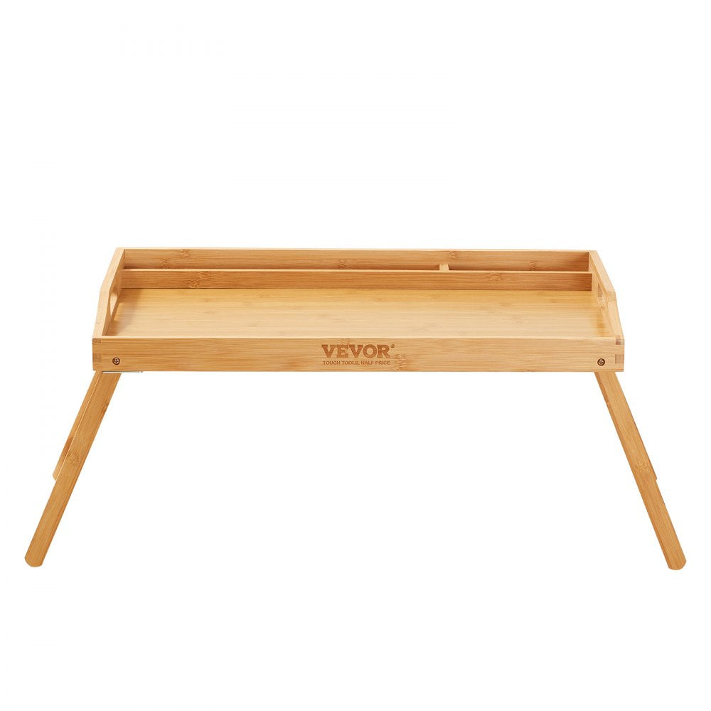 VEVOR Bed Tray Table with Foldable Legs & Media Slot, Bamboo Breakfast Tray for Sofa, Bed, Eating, Snacking, and Working, Serving Laptop Desk Tray TV Tray, Portable Food Snack Platter, 21.6" x 13.8" 