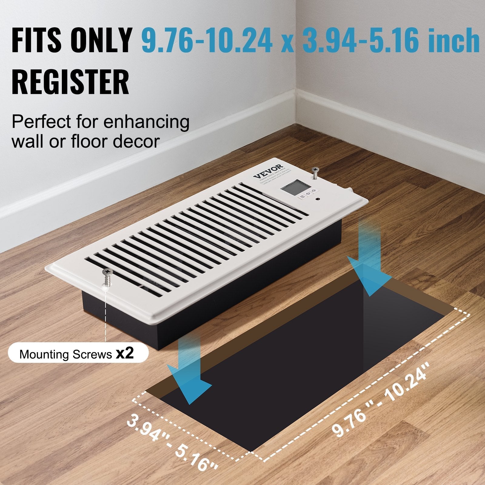 VEVOR Register Booster Fan, Quiet Vent Booster Fan Fits 4” x 10” Register Holes, with Remote Control and Thermostat Control, Adjustable Speed for Heating Cooling Smart Vent, White 