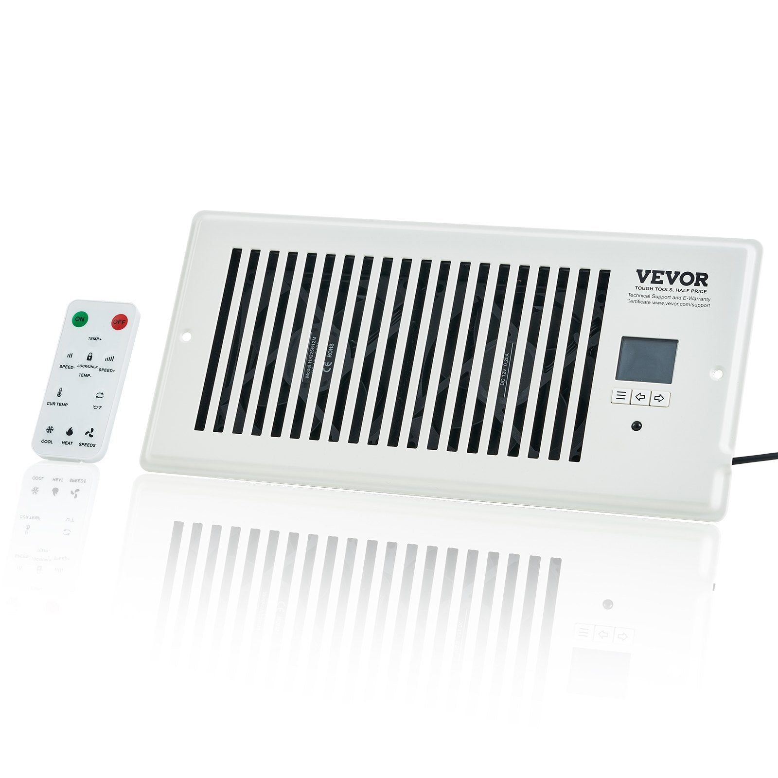 VEVOR Register Booster Fan, Quiet Vent Booster Fan Fits 4” x 10” Register Holes, with Remote Control and Thermostat Control, Adjustable Speed for Heating Cooling Smart Vent, White 