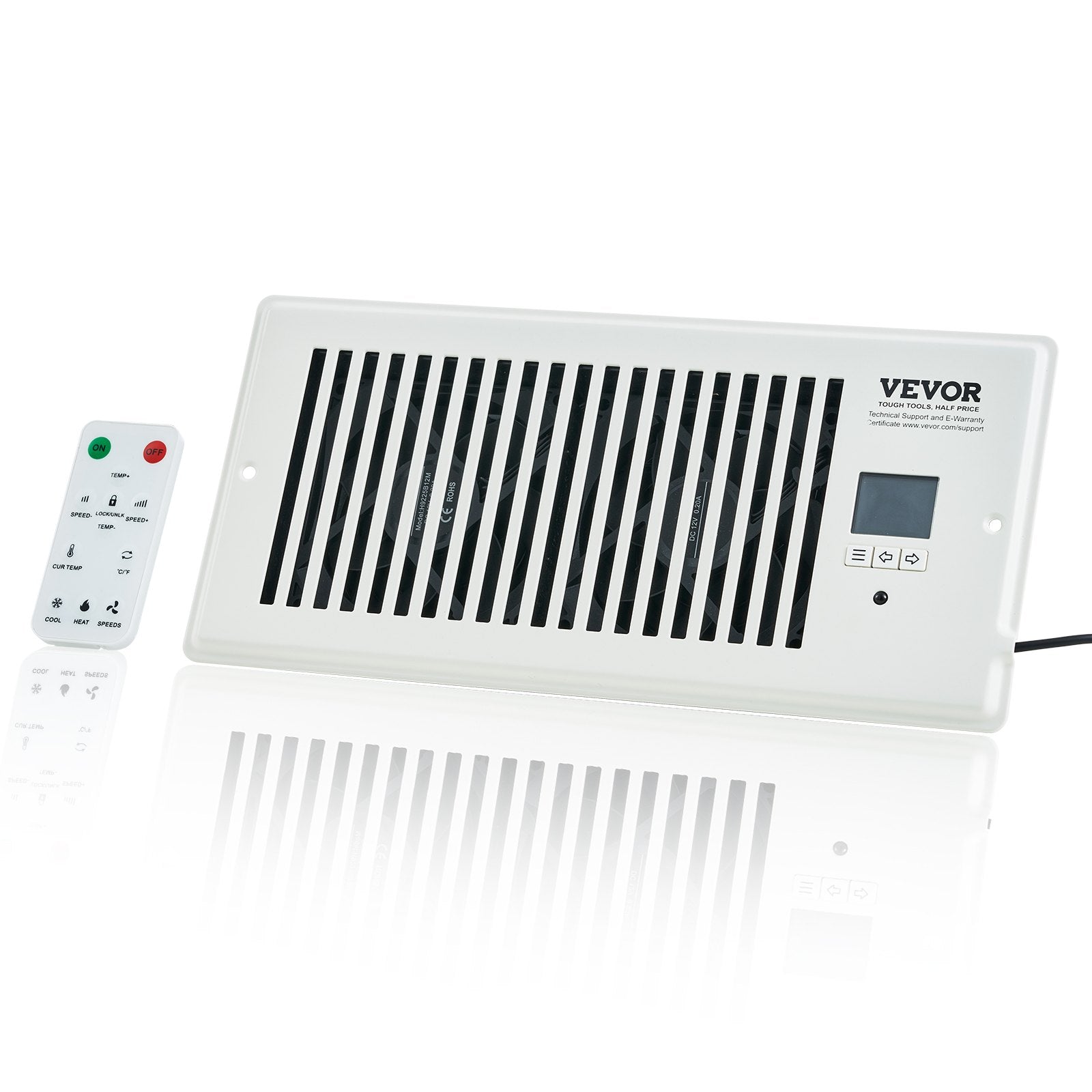 VEVOR Register Booster Fan, Quiet Vent Booster Fan Fits 4” x 10” Register Holes, with Remote Control and Thermostat Control, Adjustable Speed for Heating Cooling Smart Vent, White 