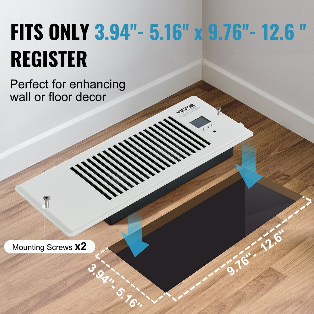 VEVOR Register Booster Fan, Quiet Vent Booster Fan Fits 4” x 12” Register Holes, with Remote Control and Thermostat Control, Adjustable Speed for Heating Cooling Smart Vent, White 
