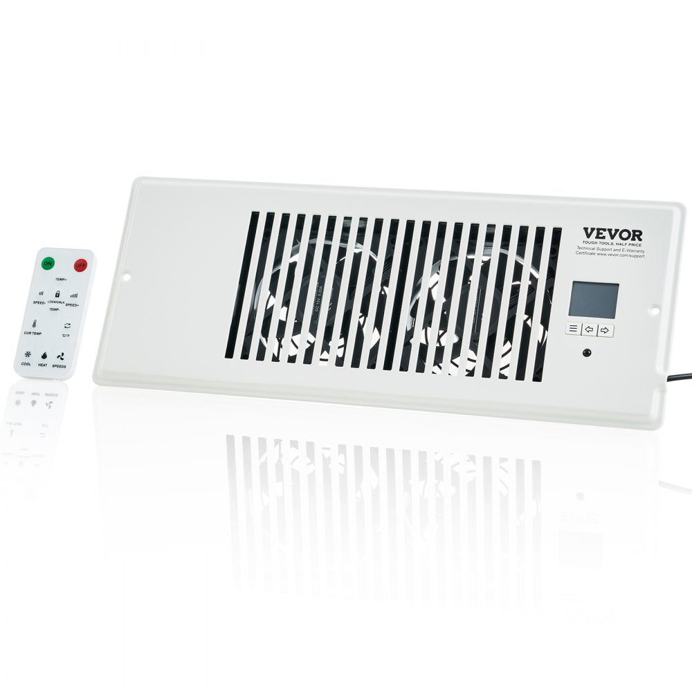 VEVOR Register Booster Fan, Quiet Vent Booster Fan Fits 4” x 12” Register Holes, with Remote Control and Thermostat Control, Adjustable Speed for Heating Cooling Smart Vent, White 