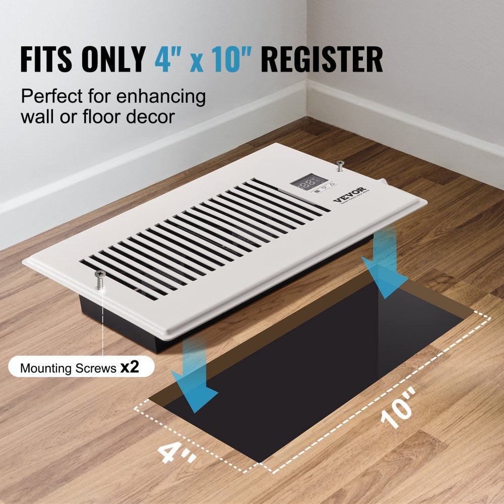 VEVOR Register Booster Fan, Quiet Vent Booster Fan Fits 6” x 10” Register Holes, with Remote Control and Thermostat Control, Adjustable Speed for Heating Cooling Smart Vent, White 