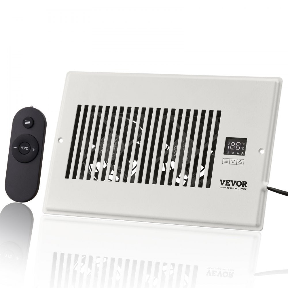 VEVOR Register Booster Fan, Quiet Vent Booster Fan Fits 6” x 10” Register Holes, with Remote Control and Thermostat Control, Adjustable Speed for Heating Cooling Smart Vent, White 