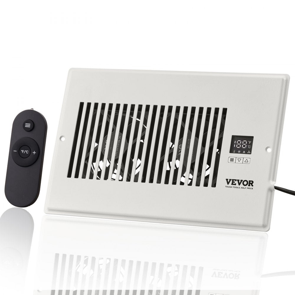 VEVOR Register Booster Fan, Quiet Vent Booster Fan Fits 6” x 10” Register Holes, with Remote Control and Thermostat Control, Adjustable Speed for Heating Cooling Smart Vent, White 