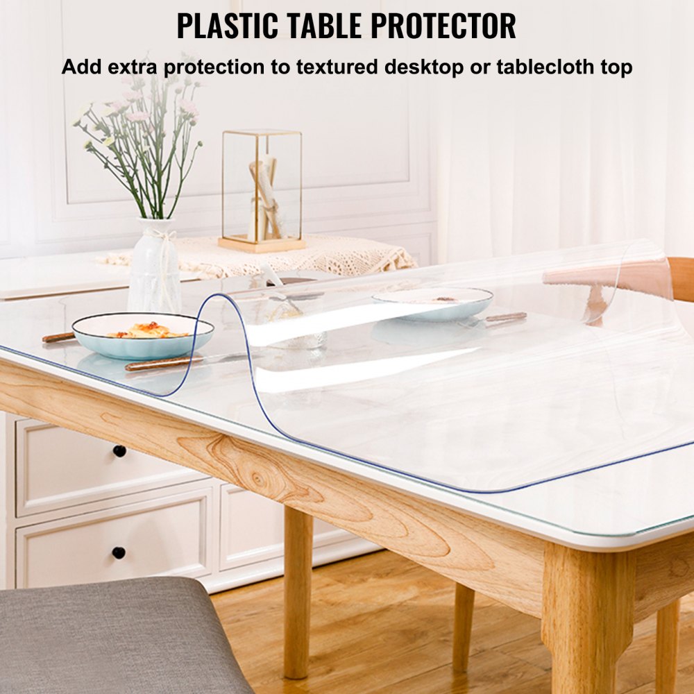 VEVOR Plastic Table Cover, 42"x84"x0.06", Transparent PVC Table Protector, Rectangle Clear Desk Mat, Water Oil Proof Table Cover for Dining Table Coffer Table Kitchen Worktable Dresser Cabinet, etc. 