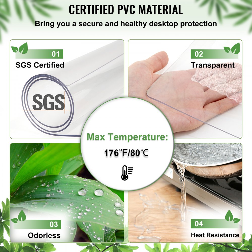 96X42 Inch Plastic Table Pad Thick Crystal Clear Table Cover Protector Rectangular PVC Tablecloth 