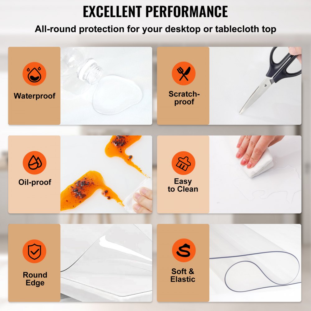 96X42 Inch Plastic Table Pad Thick Crystal Clear Table Cover Protector Rectangular PVC Tablecloth 