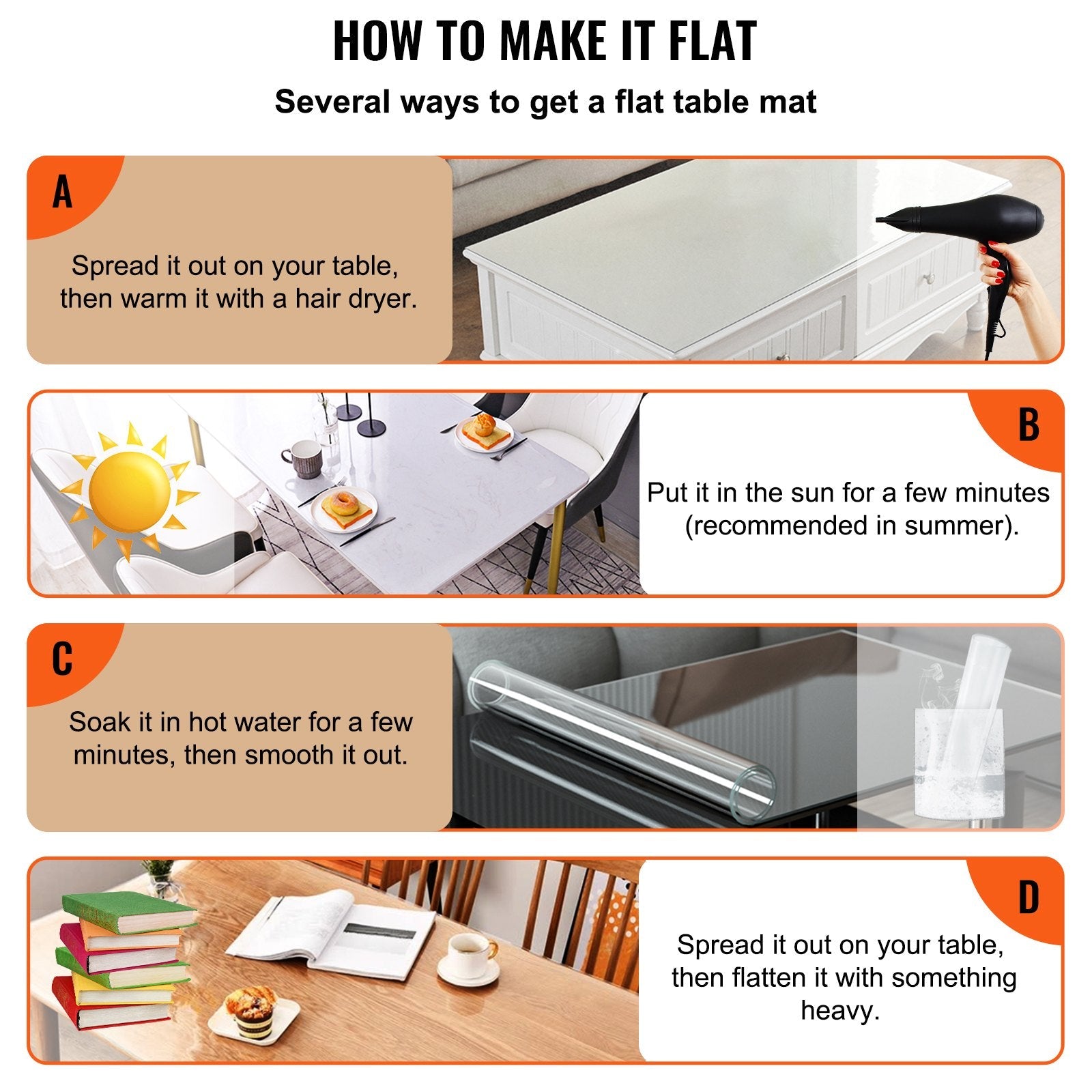 VEVOR Plastic Table Cover, 46"x96"x0.08", Transparent PVC Table Protector, Rectangle Clear Desk Mat, Water Oil Proof Table Cover for Dining Table Coffer Table Kitchen Worktable Dresser Cabinet, etc. 