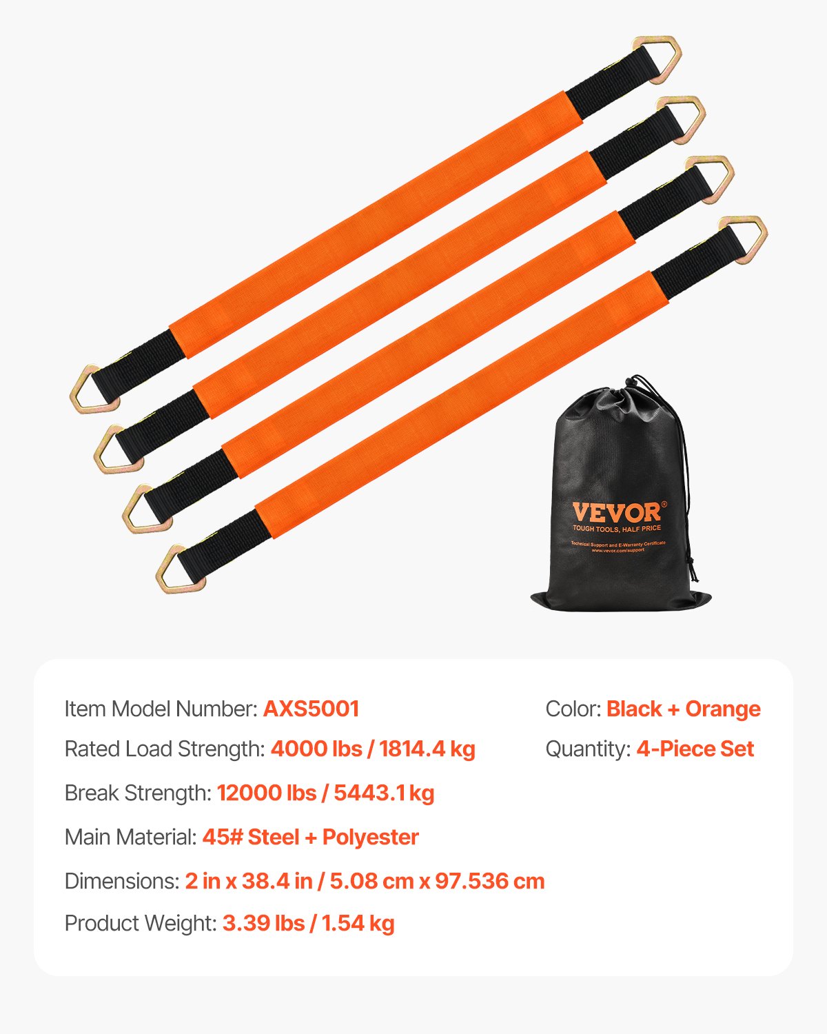 VEVOR Axle Straps Axle Tie Down Straps D Ring 2 in x 3.2 ft for Trailer Truck 