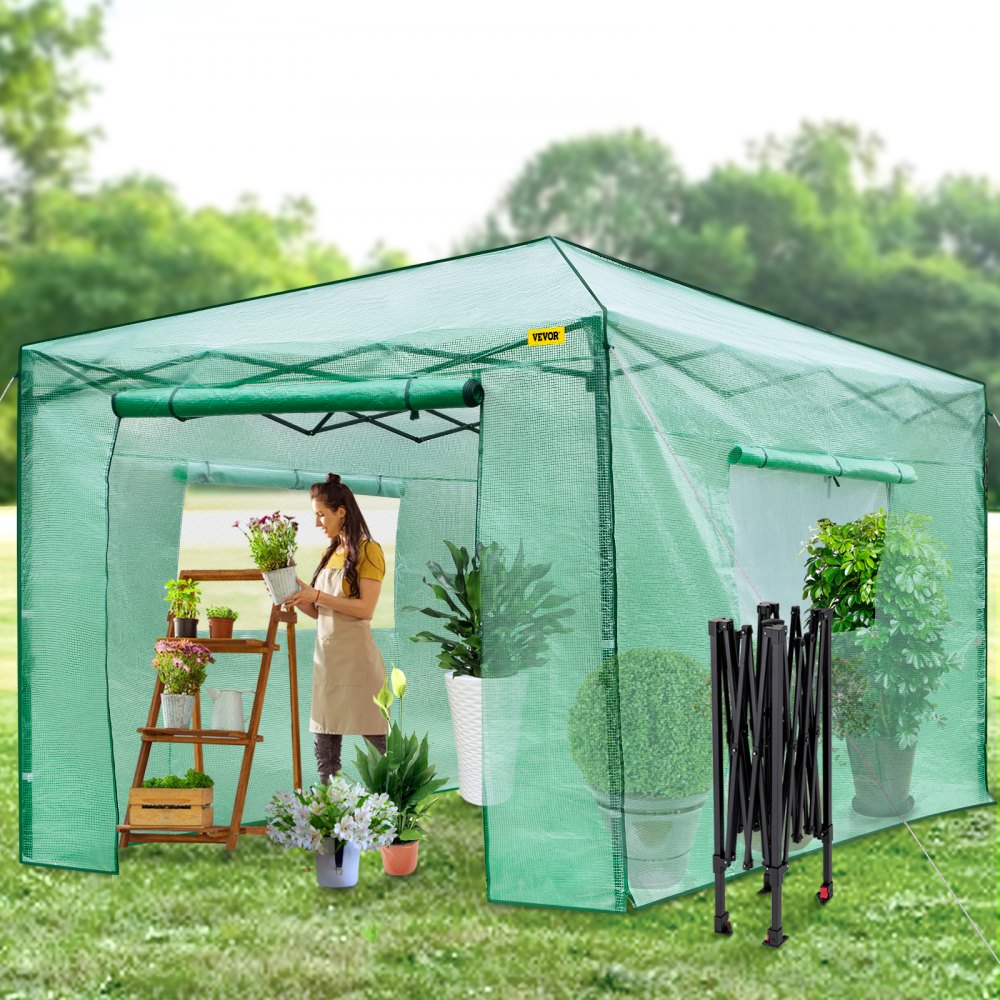 Vevor Walk-in Greenhouse Portable Pop-up Garden 12x8ft W/roll-up Doors & Windows 