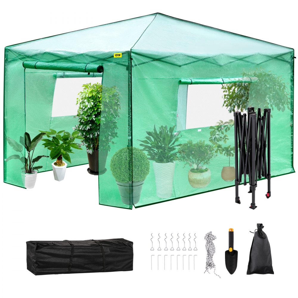 Vevor Walk-in Greenhouse Portable Pop-up Garden 12x8ft W/roll-up Doors & Windows 
