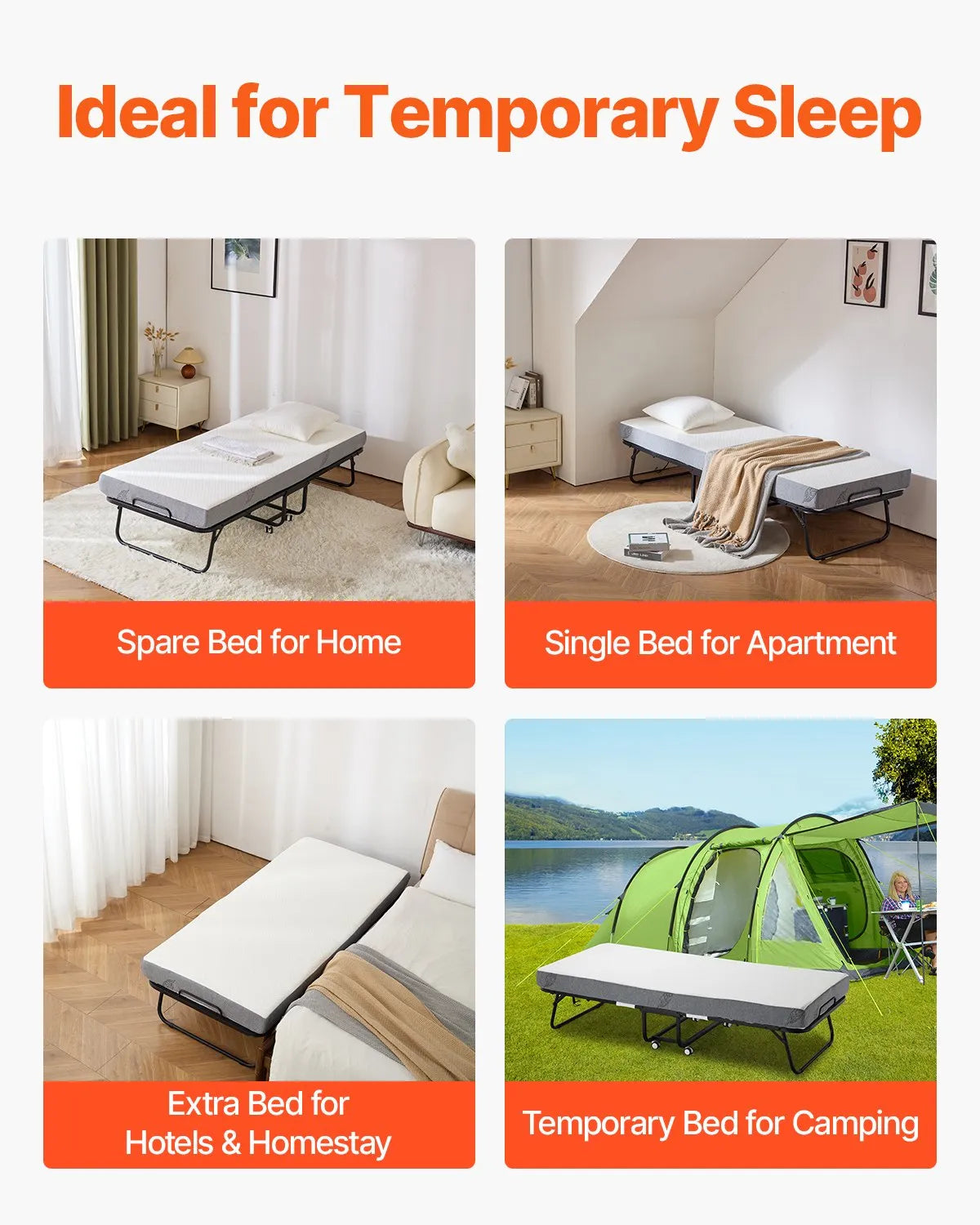 VEVOR Rollaway Bed Folding Bed with 5 inches Foam Mattress for Adults & Guest