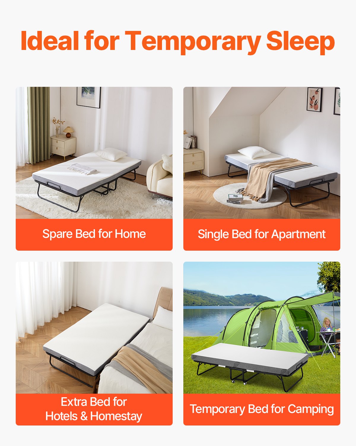 VEVOR Rollaway Bed Folding Bed with 4 in Foam Mattress for Adults and Guest 