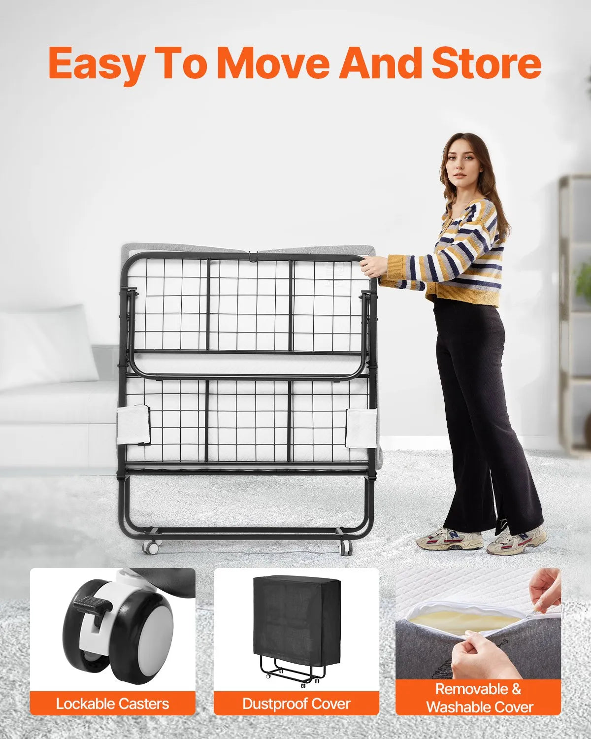 VEVOR Rollaway Bed Folding Bed with 5 in Foam Mattress for Adults and Guest