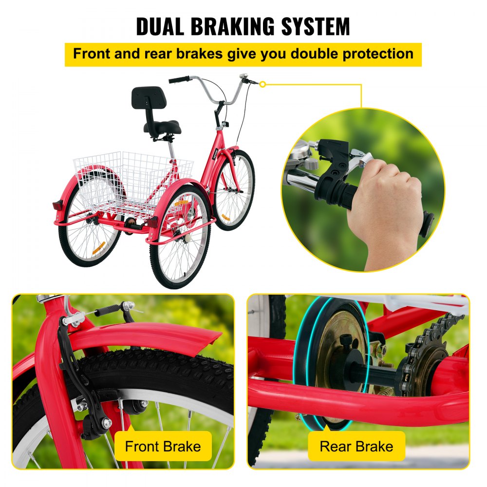 VEVOR Tricycle Adult 24’’ Wheels Adult Tricycle 1-Speed 3 Wheel Bikes For Adults Three Wheel Bike For Adults Adult Trike Adult Folding Tricycle Foldable Adult Tricycle 3 Wheel Bike Trike For Adults 