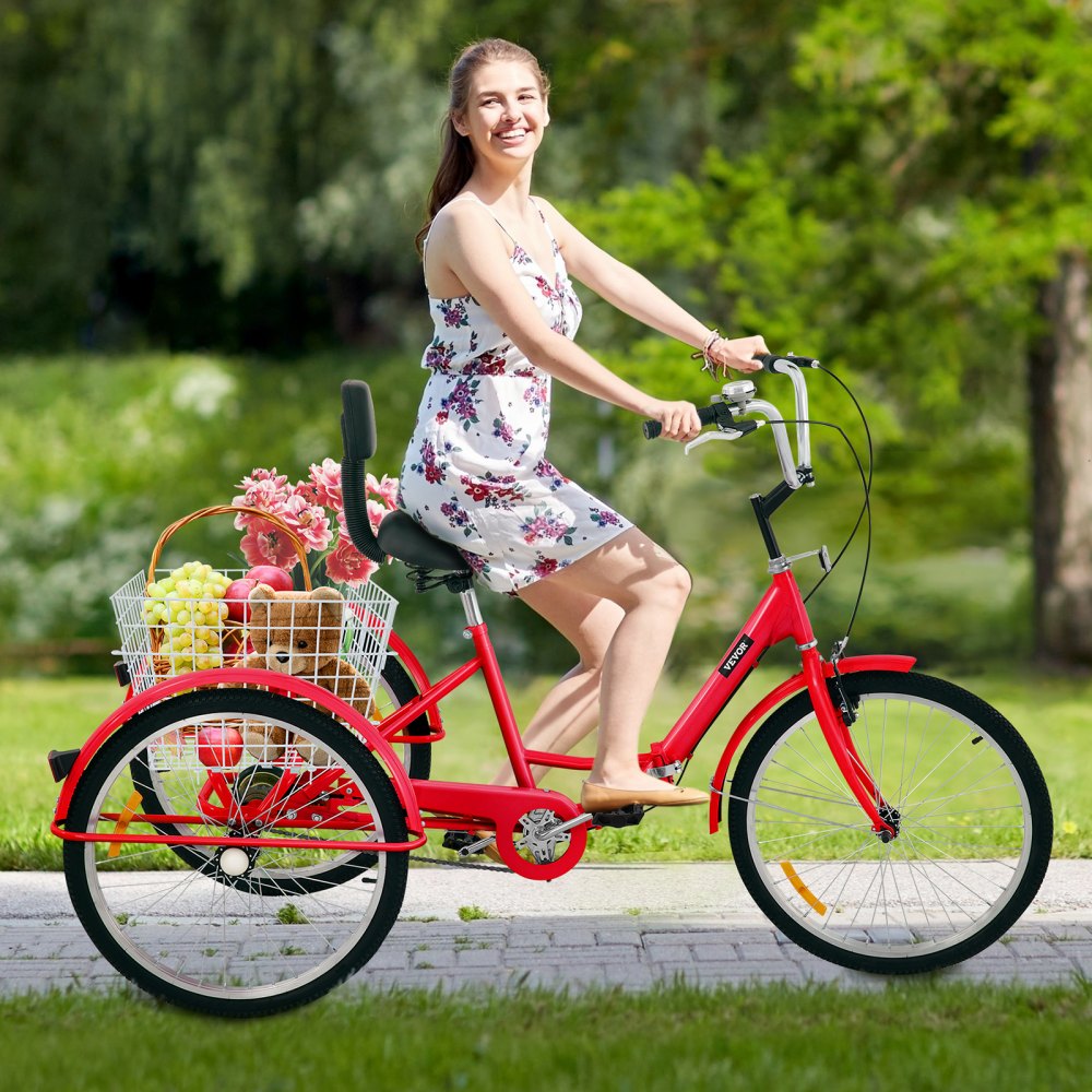 VEVOR Tricycle Adult 24’’ Wheels Adult Tricycle 1-Speed 3 Wheel Bikes For Adults Three Wheel Bike For Adults Adult Trike Adult Folding Tricycle Foldable Adult Tricycle 3 Wheel Bike Trike For Adults 