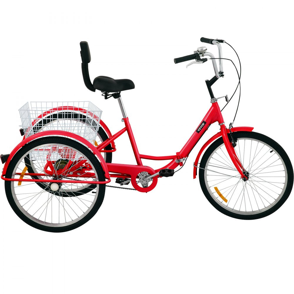 VEVOR Tricycle Adult 24’’ Wheels Adult Tricycle 1-Speed 3 Wheel Bikes For Adults Three Wheel Bike For Adults Adult Trike Adult Folding Tricycle Foldable Adult Tricycle 3 Wheel Bike Trike For Adults 