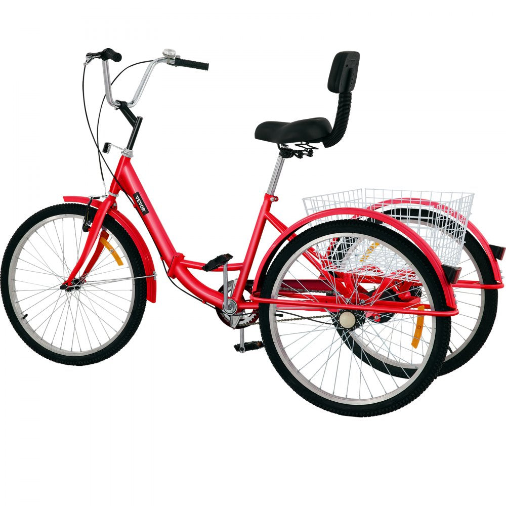 VEVOR Tricycle Adult 24’’ Wheels Adult Tricycle 1-Speed 3 Wheel Bikes For Adults Three Wheel Bike For Adults Adult Trike Adult Folding Tricycle Foldable Adult Tricycle 3 Wheel Bike Trike For Adults 