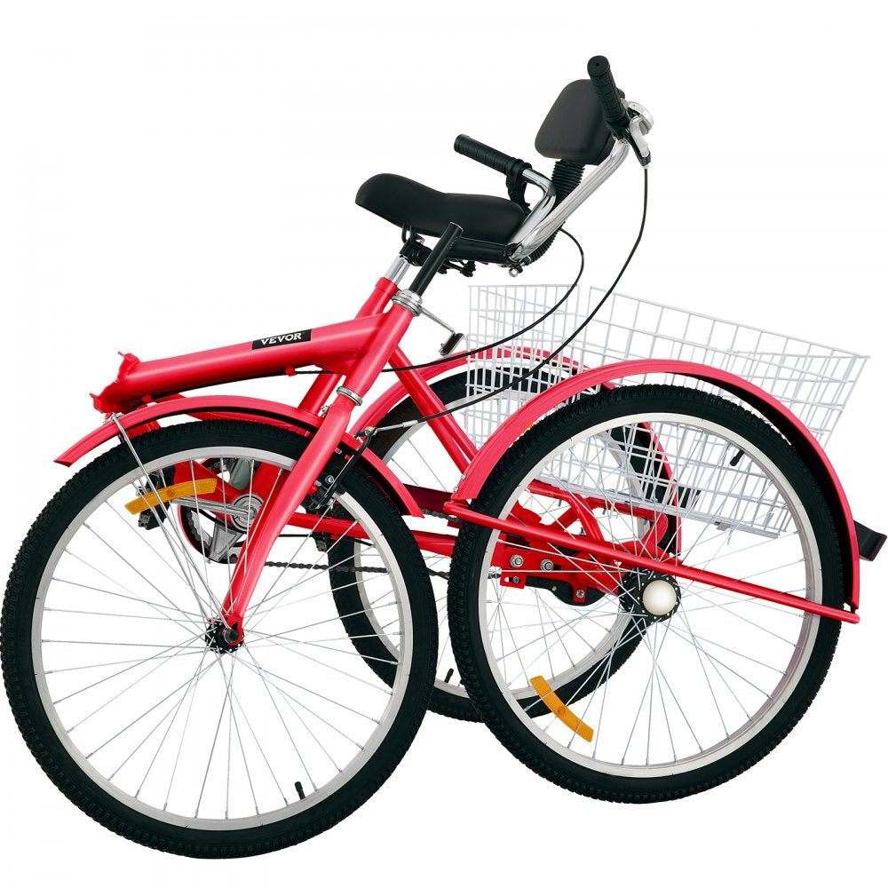VEVOR Tricycle Adult 24’’ Wheels Adult Tricycle 1-Speed 3 Wheel Bikes For Adults Three Wheel Bike For Adults Adult Trike Adult Folding Tricycle Foldable Adult Tricycle 3 Wheel Bike Trike For Adults 
